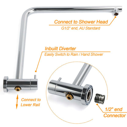 Chrome Round 8" Rainfall Shower Head 3 Modes Handheld Rose Silde Rail Twin Set