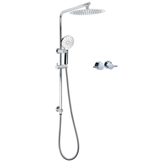 WELS Dual Shower Set 10" Rainfall Head 3 Modes Handheld Rose Silde Rail Chrome Round Taps