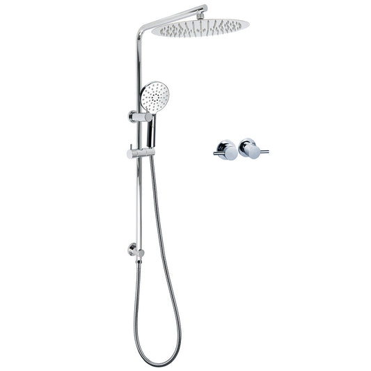 WELS Dual Shower Set Large Round 12" Rainfall Head 3 Modes Handheld Silde Rail Twin Taps
