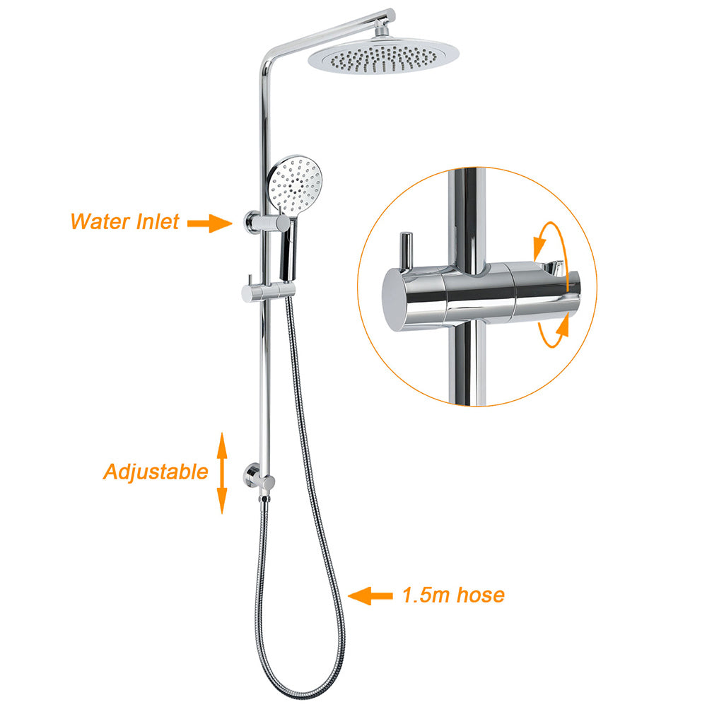 WELS Chrome 9" Rain Shower Head 3 Modes Handheld Rose Slide Rail Set Diverter