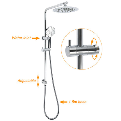 WELS Chrome 9" Rain Shower Head 3 Modes Handheld Rose Slide Rail Set Diverter