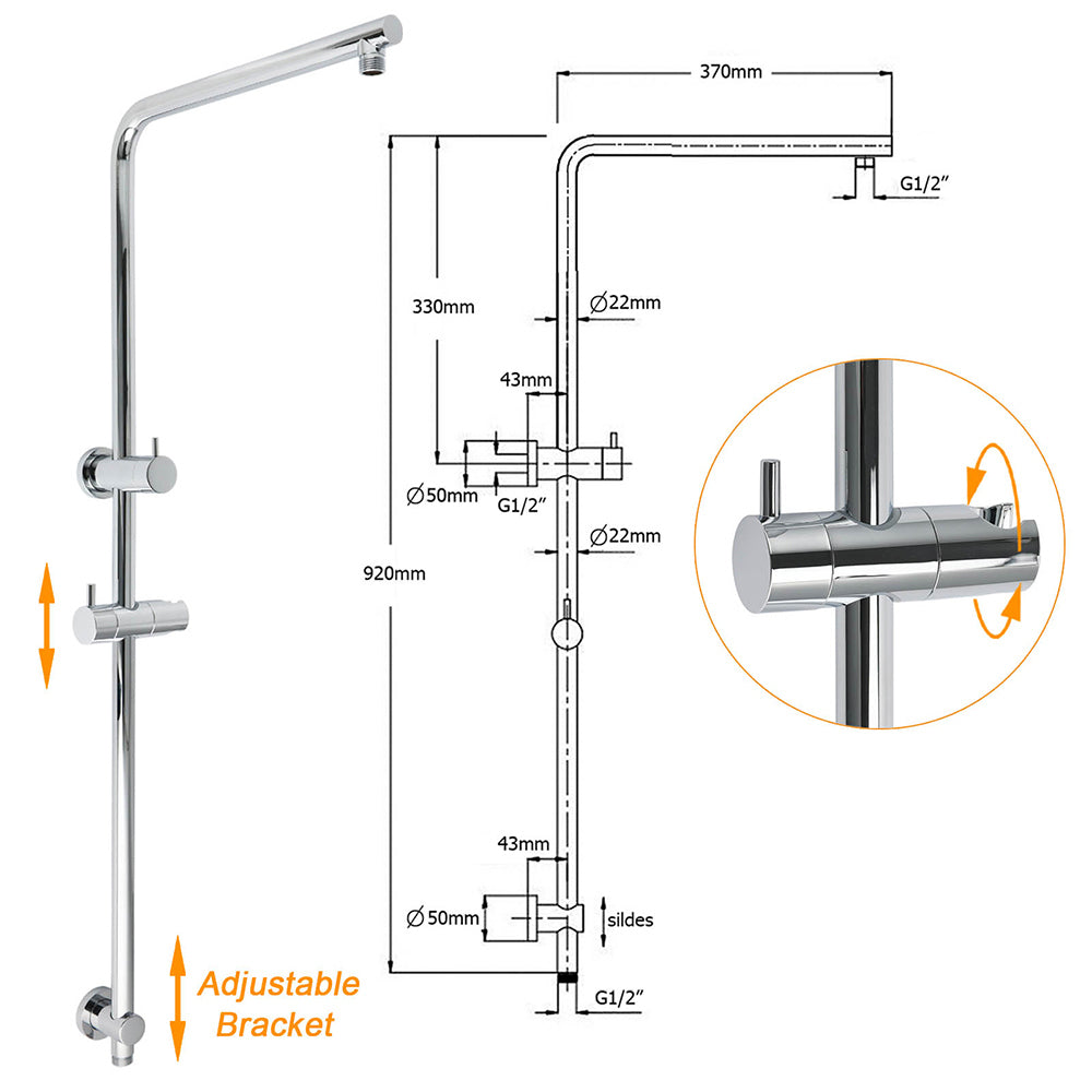 WELS Chrome 9" Rain Shower Head 3 Modes Handheld Rose Slide Rail Set Diverter Mixer
