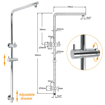 WELS Double Round Shower Head Handheld Sliding Rail Arm Chrome 12" Rainfall Set