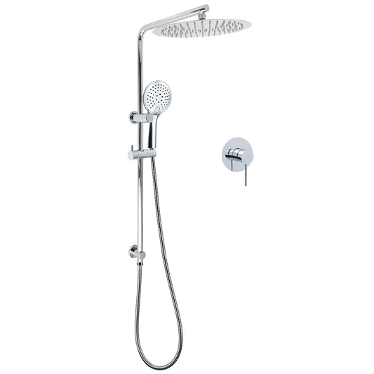 WELS Round Shower Head Handheld Sliding Rail Arm Chrome 12" Rainfall 2in1 Mixer Set