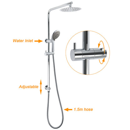WELS Chrome Dual 8" Slim Rain Shower 5 Modes Rose Mixer Valve Sliding Rail Set + Taps