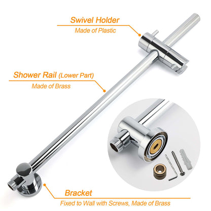 Chrome Dual Shower 12" Slim Rain Head 5 Modes Handheld Sliding Rail Inbuilt Diverter + Twin Taps