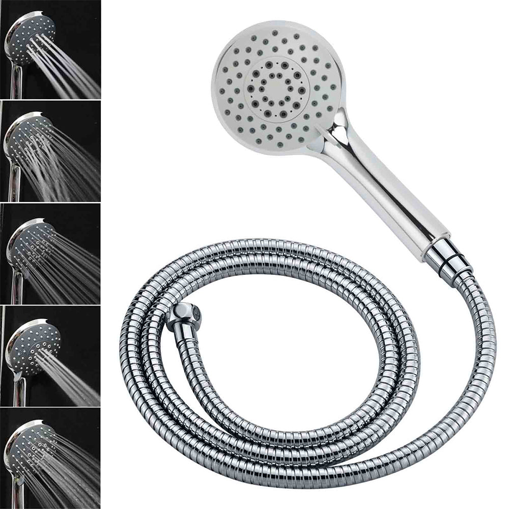 WELS Chrome Round 9" Rain Shower Head 5 Modes Massage Handheld Sliding Rail Set Twin Taps
