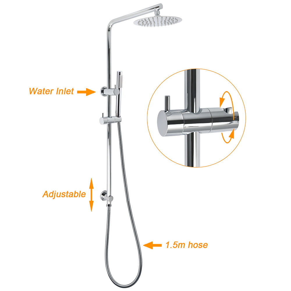 WELS Bathroom Round 8" Rain Shower Head Single Mode Brass Handheld Spray Rail Arm Set Mixer