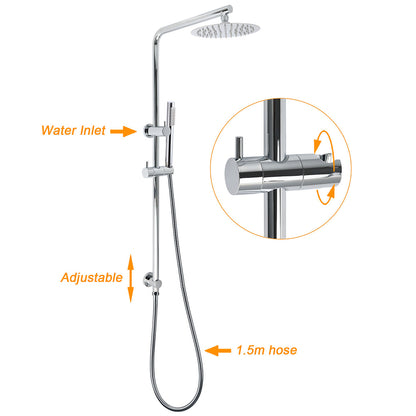 WELS Bathroom Round 8" Rain Shower Head Single Mode Brass Handheld Spray Rail Arm Set Mixer