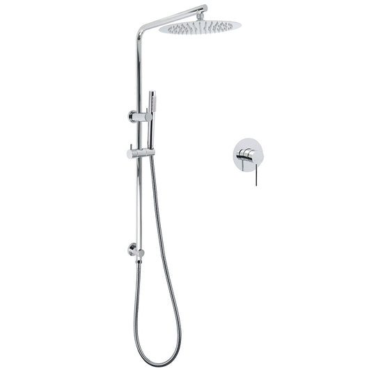 WELS 2 In 1 Shower Head Set Sliding Rail 3 Mode Handheld Arm 10" Round Chrome Mixer