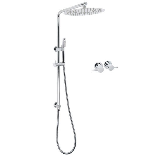 WELS 12" Rainfall + Brass Handheld Twin Shower Heads Rail Diverter Arm Round Taps Set
