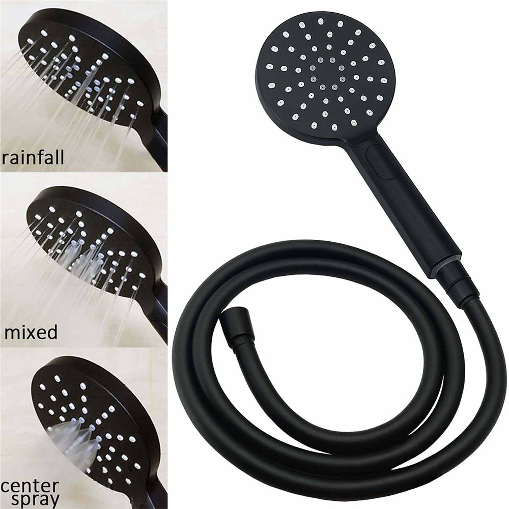 WELS Matt Black Round 2in1 8" Shower Head Sliding Rail Arm 3 Modes Handheld Set