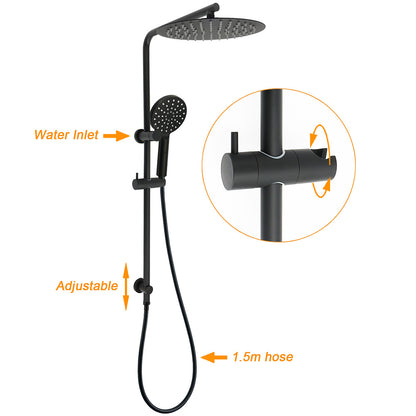 Matt Black Dual Shower 12" Large Shower Rain Head + Handheld Silde Wall Rail Set