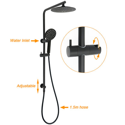 Matt Black 2in1 Round 9" Rainfall Shower Head & 3 Modes Handheld Silde Rail Set