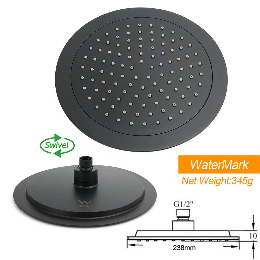 Matt Black 2in1 Round 9" Rainfall Shower Head & 3 Modes Handheld Silde Rail Set