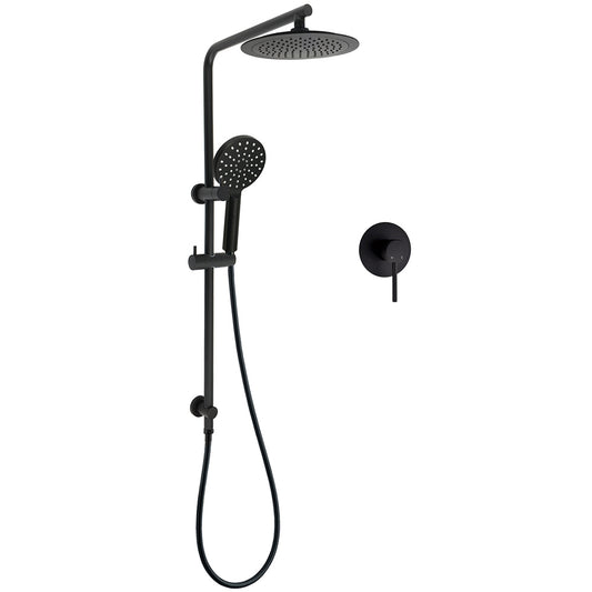 WELS Matt Black 2in1 Round 9" Rainfall Shower Head & 3 Modes Handheld Silde Rail Mixer Set