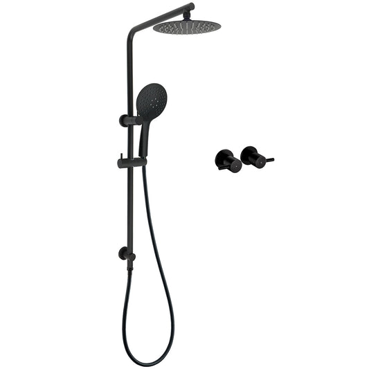 Matt Black Round 8" Shower Head Sliding Rail Arm 3 Modes Handheld Arm Dual Set + Taps