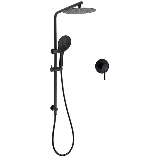 Matt Black Twin 10 Inch Shower Head 3 Modes Handheld 2in1 Wall Rail Arm Round Mixer