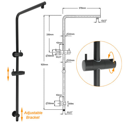 Matt Black Shower Set 12" Large Rain Head Handheld Sliding Rail Arm Round WELS