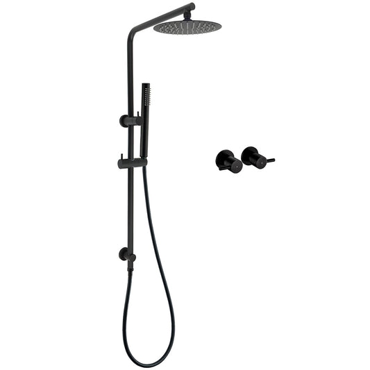 Matt Black Round 8" Rain Shower Head 3 Mode Handheld 2 in 1 Wall Arm Taps Set