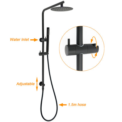 Matt Black Round 8" Rain Shower Head 3 Mode Handheld 2 in 1 Wall Arm Mixer Set