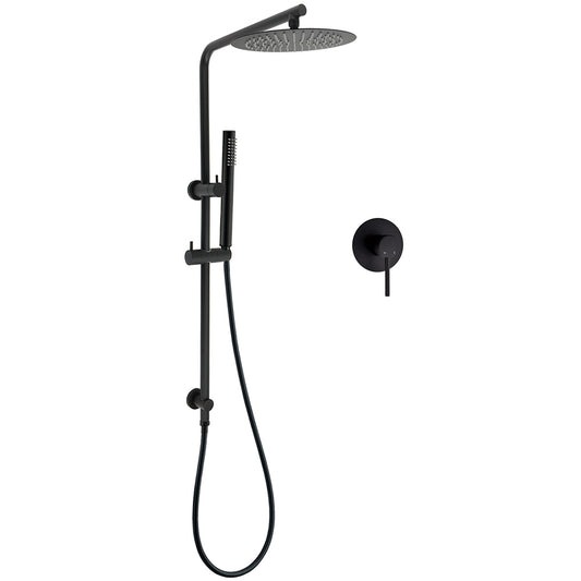 Matt Black Round 10" Rain Shower Head Brass Handheld Slide Rail Riser Arm Mixer Set