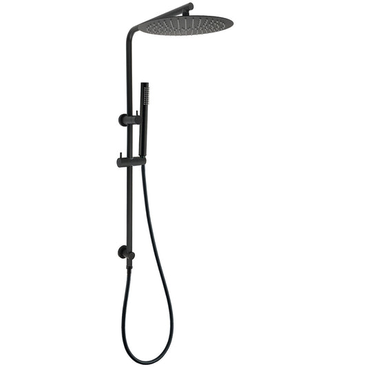 Round 300mm Rain Shower Head Brass Handheld Riser Rail Set Diverter Matt Black