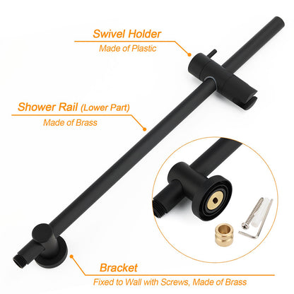 Round 300mm Rain Shower Head Brass Handheld Riser Rail Set Diverter Matt Black