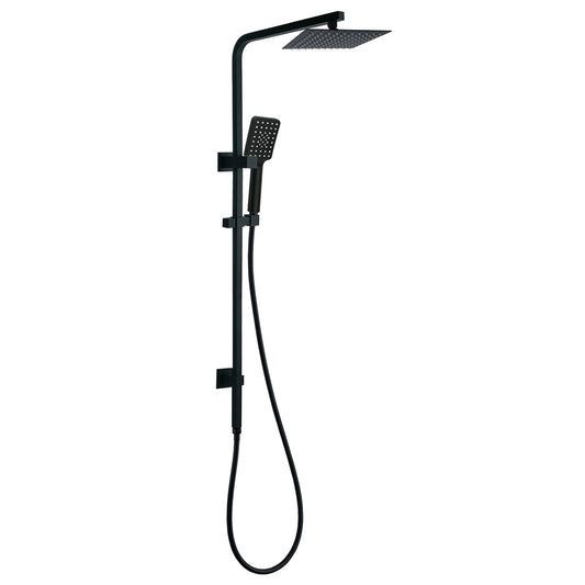 WELS Matt Black 8" Rainfall Shower Head 3 Modes Handheld Wall Rail Arm 2in1 Set