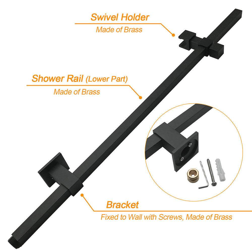 WELS Matt Black 8" Rainfall Shower Head 3 Modes Handheld Wall Rail Arm 2in1 Mixer Set