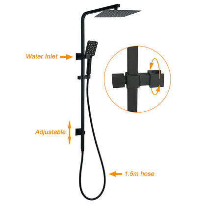 Matt Black Twin Shower Set Square 10" Rain Head 3 Modes Handheld Wall Arm Rail