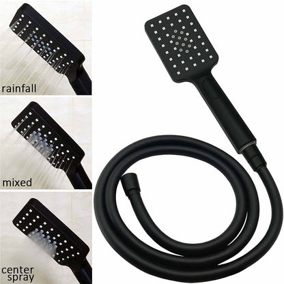 Matt Black Twin Shower Set Square 10" Rain Head 3 Modes Handheld Wall Arm Rail