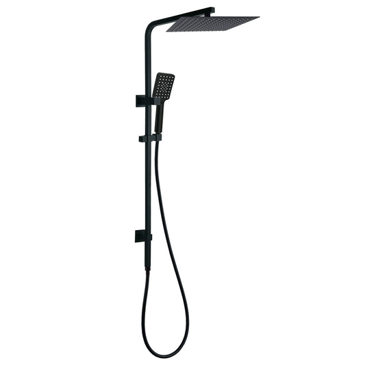 Dual Shower Square Large 12" Rainfall Head 3 Modes Handheld Wall Rail Matt Black