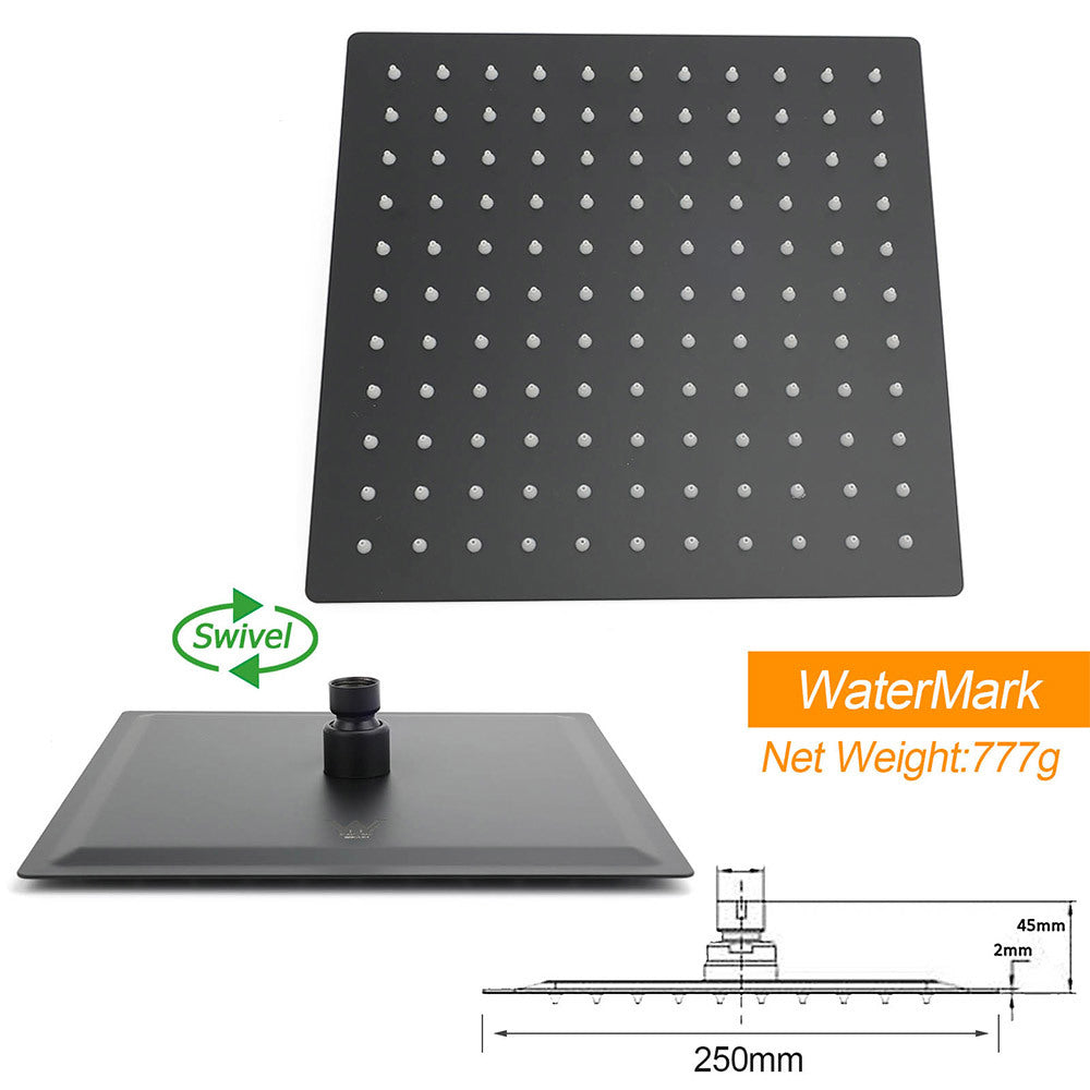 Dual Shower Square Large 12" Rainfall Head 3 Modes Handheld Wall Rail Matt Black