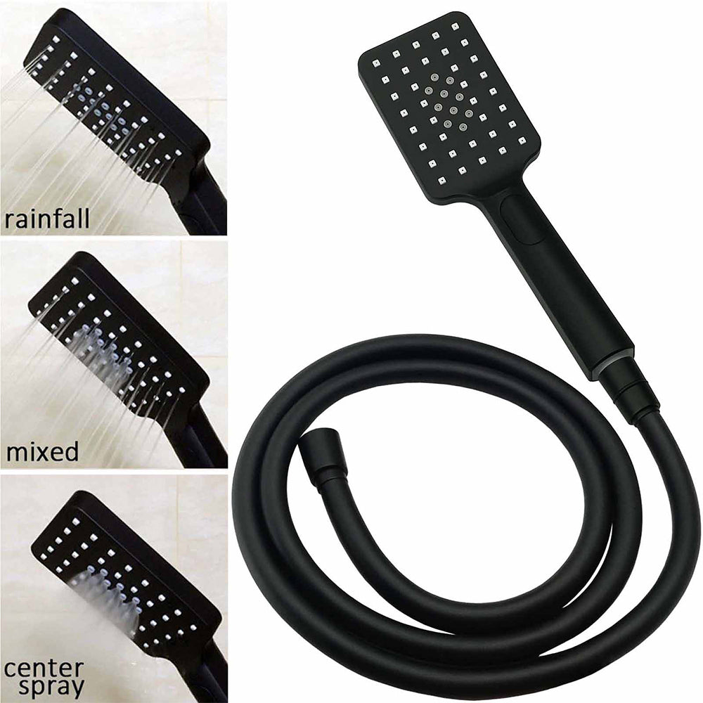 Dual Shower Square Large 12" Rainfall Head 3 Modes Handheld Wall Rail Matt Black