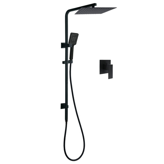Dual Shower Square Large 12" Rainfall Head 3 Modes Handheld Wall Rail Mixer Matt Black