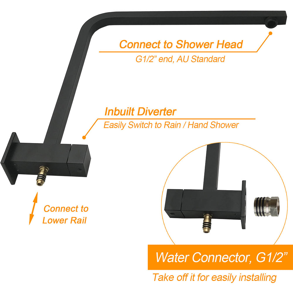 Dual Shower Square Large 12" Rainfall Head 3 Modes Handheld Wall Rail Mixer Matt Black
