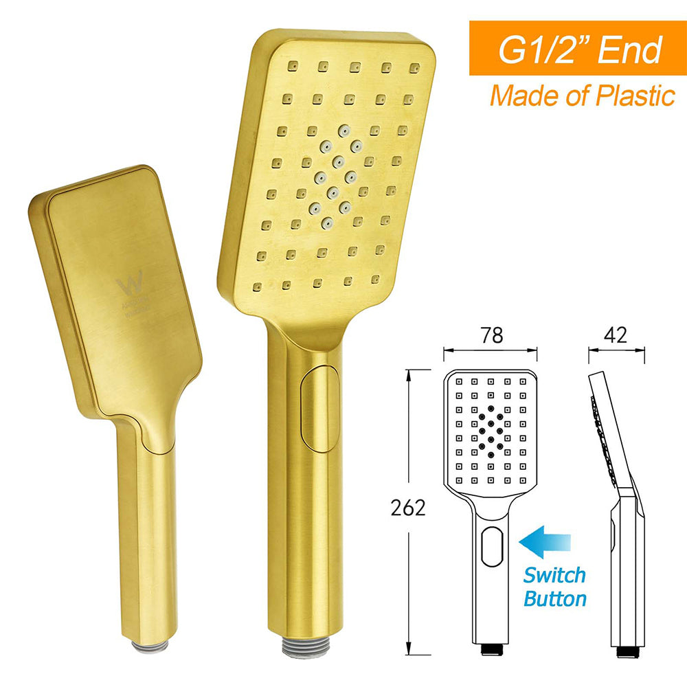 Brushed Gold 2in1 Set 8" Square Rain Shower Head 3 Modes Handheld Silde Rail Arm