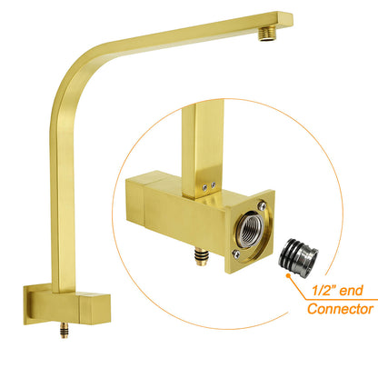 Brushed Gold Square Shower 10" Large Rain Head Handheld Silde Rail Arm 2in1 Set