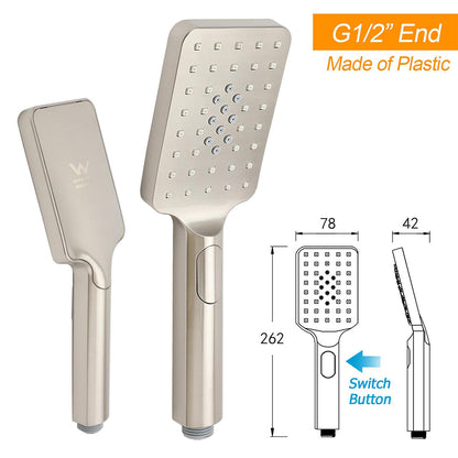 Brushed Nickel Square Twin Shower Set 8" Rain Head 3 Modes Handheld Silding Rail Arm