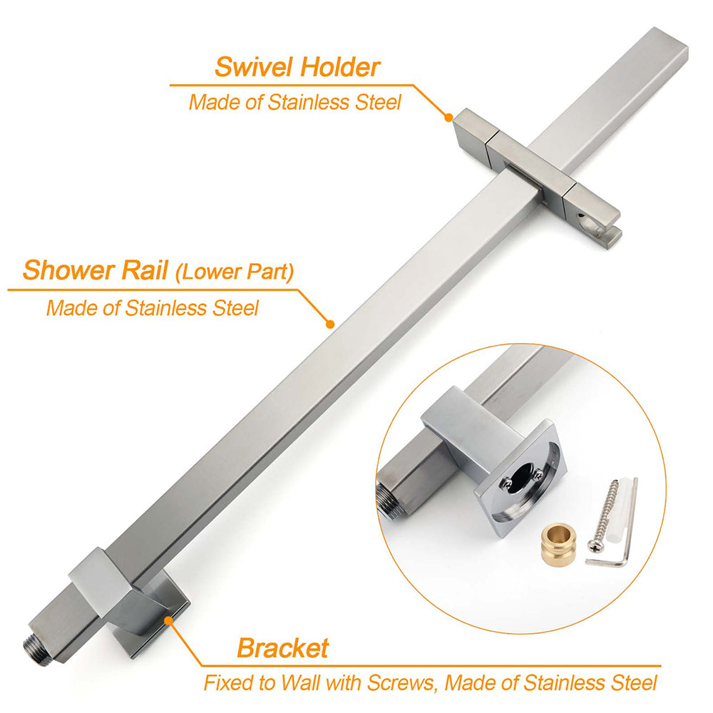 Brushed Nickel Square Twin Shower Set 8" Rain Head 3 Modes Handheld Silding Rail Arm