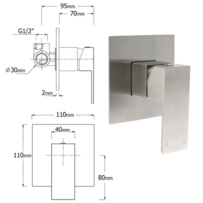 Brushed Nickel Square Twin Shower Set 12" Rain Head 3 Modes Handheld Silding Rail Wall Mixer