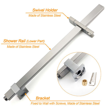Brushed Nickel Square Twin Shower Set 12" Rain Head 3 Modes Handheld Silding Rail Wall Mixer