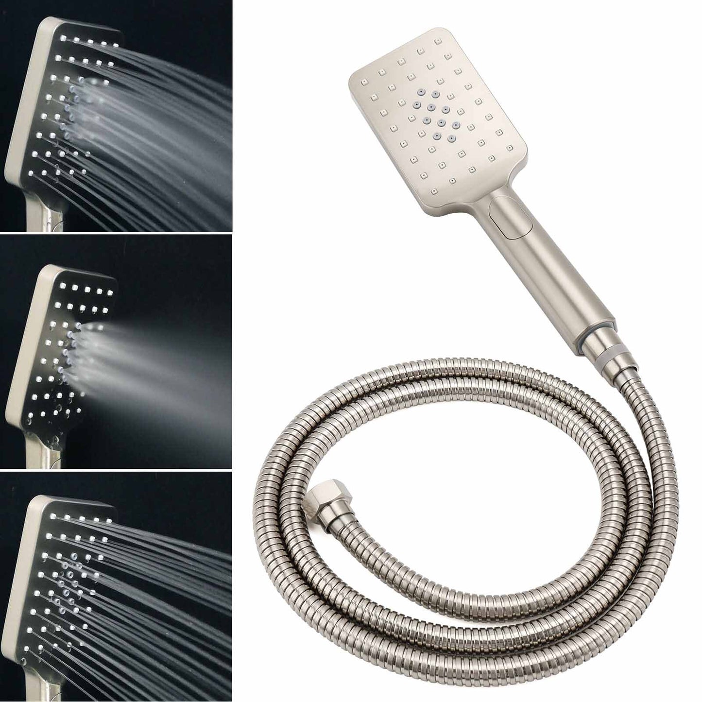 Brushed Nickel Square Twin Shower Set 12" Rain Head 3 Modes Handheld Silding Rail Wall Mixer