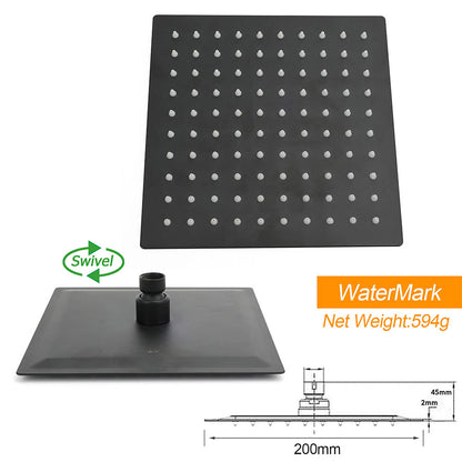 Matt Black Square 2in1 Shower Set 8" Rain Head 3 Modes Handheld Silde Rail Arm