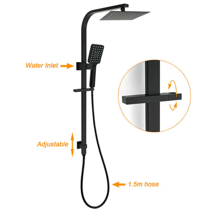 Matt Black Square 2in1 Shower Set 8" Rain Head 3 Modes Handheld Silde Rail Arm
