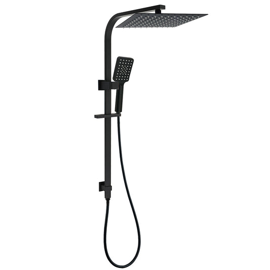 2in1 Shower Set Matt Black 12" Rainfall Head 3 Modes Handheld Silding Rail Combo