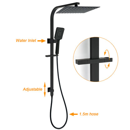 2in1 Shower Set Matt Black 12" Rainfall Head 3 Modes Handheld Silding Rail Combo
