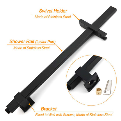 2in1 Shower Set Matt Black 12" Rainfall Head 3 Modes Handheld Silding Rail Combo