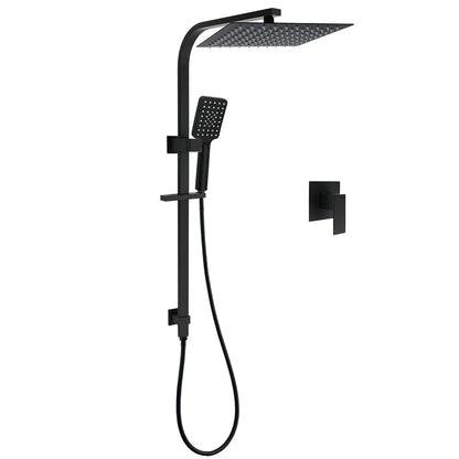 Dual Shower Set Matt Black 12" Rainfall Head 3 Modes Handheld Silding Rail Combo Mixer